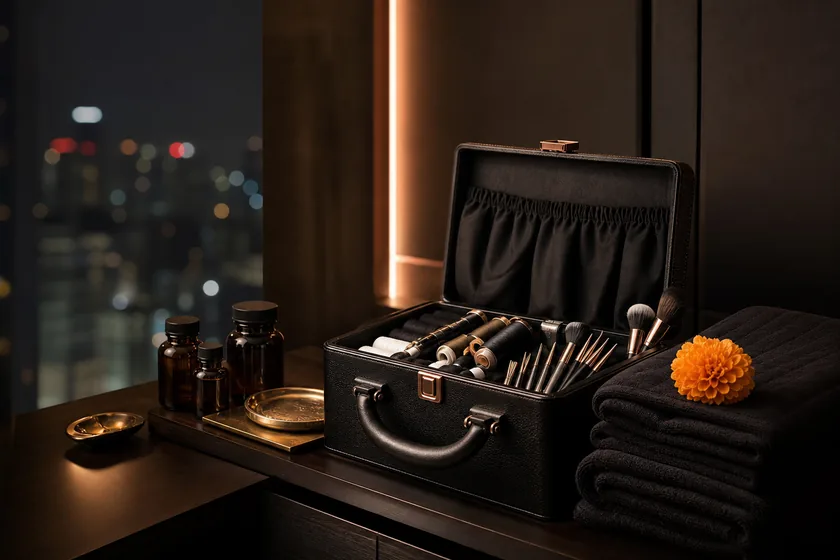 Editorial beauty kit for a home appointment
